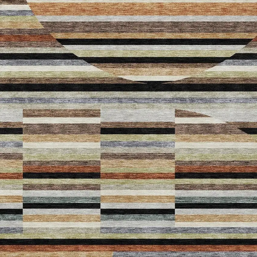 Black And Gold Striped Washable Indoor Outdoor Area Rug Photo 2