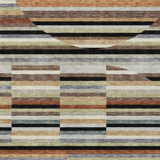 Black And Gold Striped Washable Indoor Outdoor Area Rug Photo 2