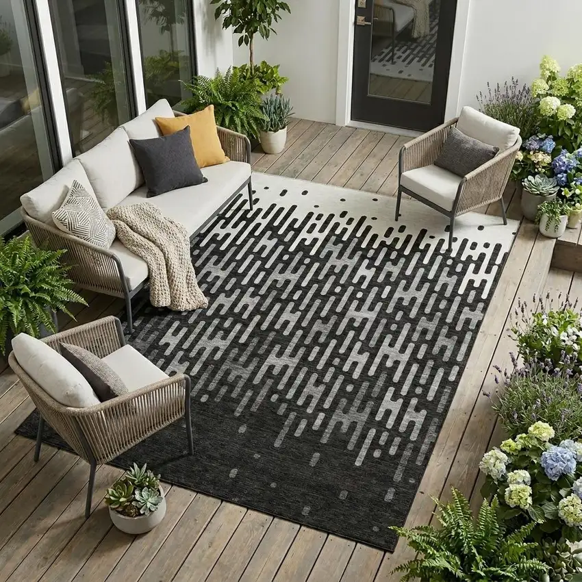 Black And Granite Gray Abstract Washable Indoor Outdoor Area Rug Photo 1
