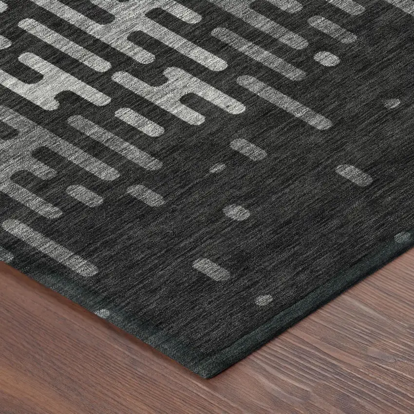 Black And Granite Gray Abstract Washable Indoor Outdoor Area Rug Photo 5