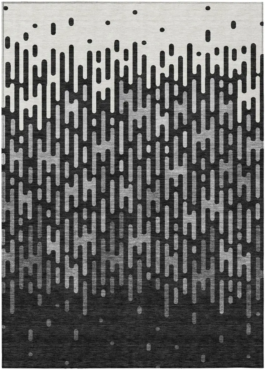 Black And Granite Gray Abstract Washable Indoor Outdoor Area Rug Photo 2