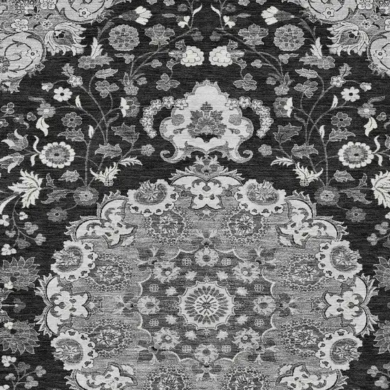 Black And Granite Gray Damask Washable Indoor Outdoor Area Rug Photo 2