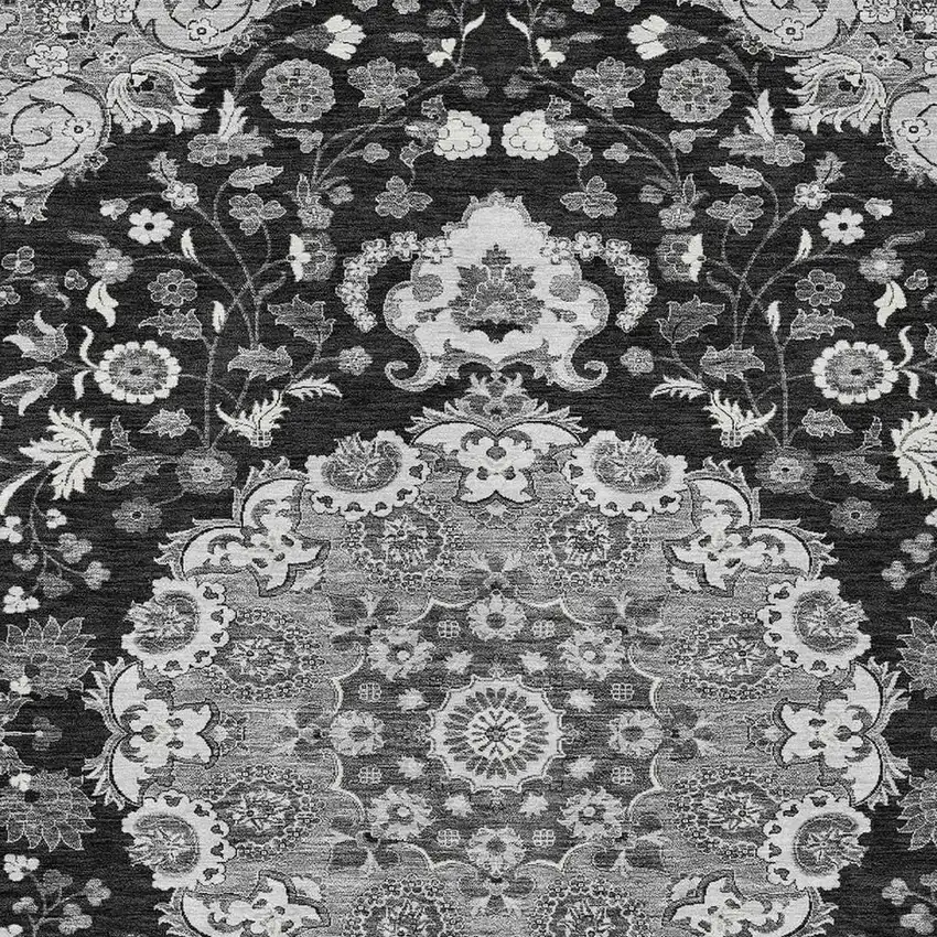 Black And Granite Gray Damask Washable Indoor Outdoor Area Rug Photo 2