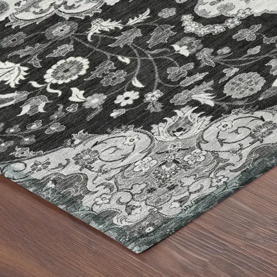 Black And Granite Gray Damask Washable Indoor Outdoor Area Rug Photo 4