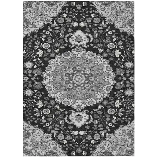 Black And Granite Gray Damask Washable Indoor Outdoor Area Rug Photo 1