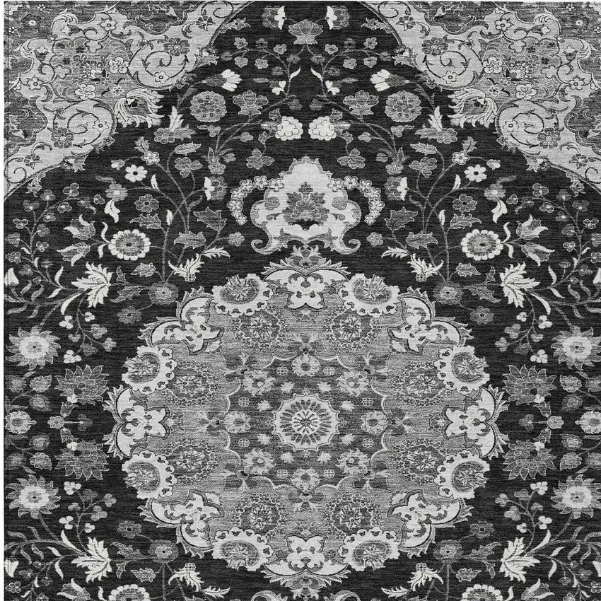 Black And Granite Gray Damask Washable Indoor Outdoor Area Rug Photo 3