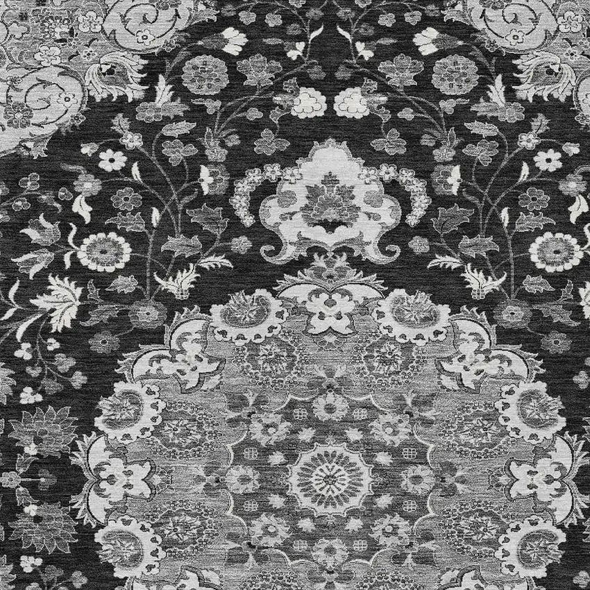 Black And Granite Gray Damask Washable Indoor Outdoor Area Rug Photo 2