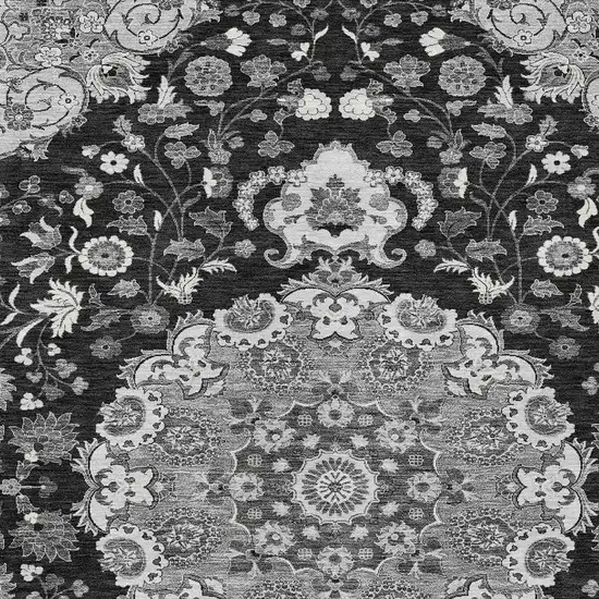Black And Granite Gray Damask Washable Indoor Outdoor Area Rug Photo 2