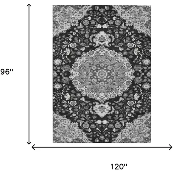 Black And Granite Gray Damask Washable Indoor Outdoor Area Rug Photo 6
