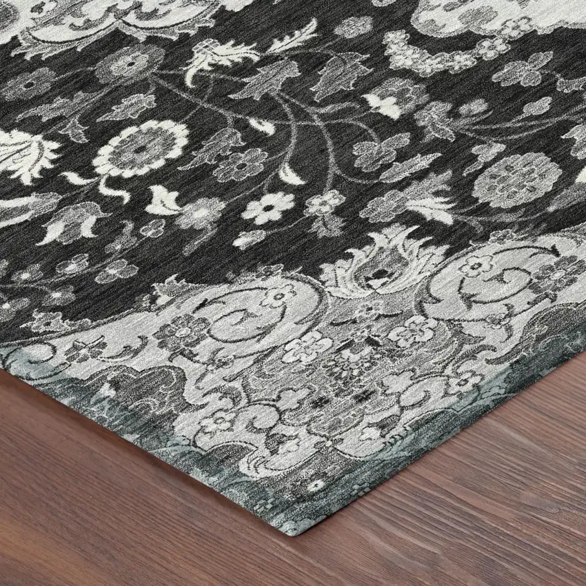 Black And Granite Gray Damask Washable Indoor Outdoor Area Rug Photo 4