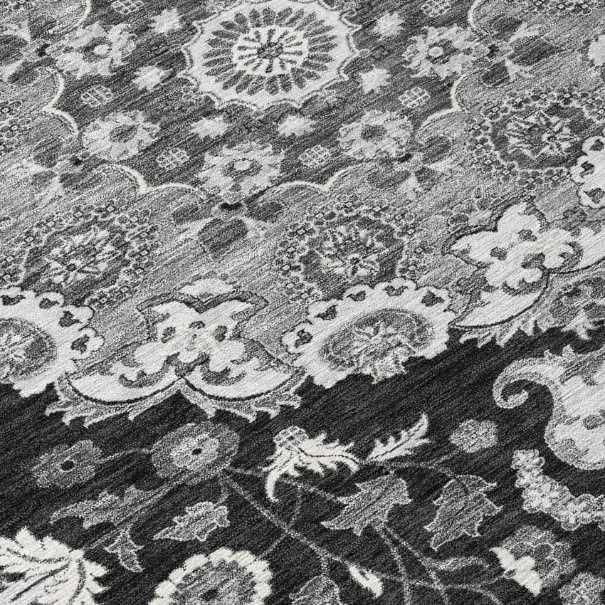Black And Granite Gray Damask Washable Indoor Outdoor Area Rug Photo 5