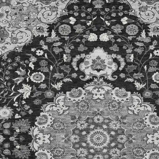 Black And Granite Gray Damask Washable Indoor Outdoor Area Rug Photo 2