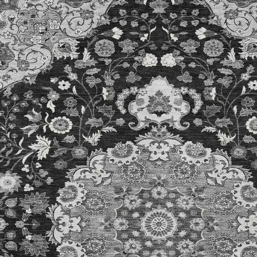 Black And Granite Gray Damask Washable Indoor Outdoor Area Rug Photo 2