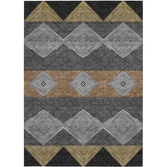 Black And Granite Gray Geometric Washable Indoor Outdoor Area Rug Photo 2