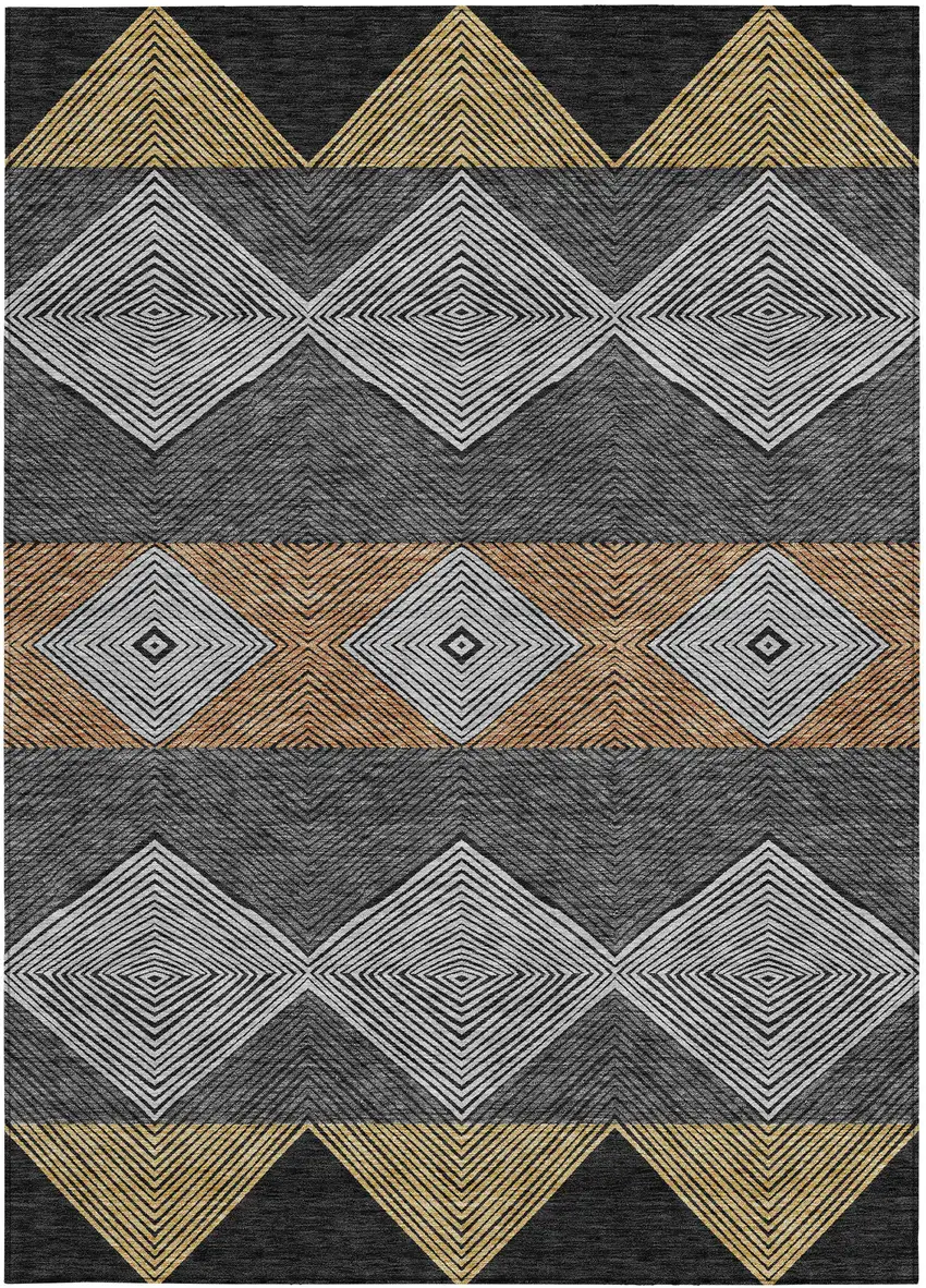 Black And Granite Gray Geometric Washable Indoor Outdoor Area Rug Photo 2