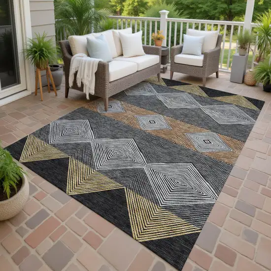Black And Granite Gray Geometric Washable Indoor Outdoor Area Rug Photo 3