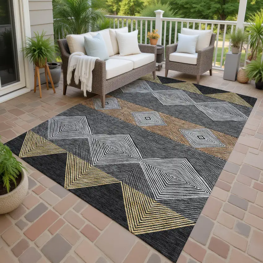 Black And Granite Gray Geometric Washable Indoor Outdoor Area Rug Photo 3