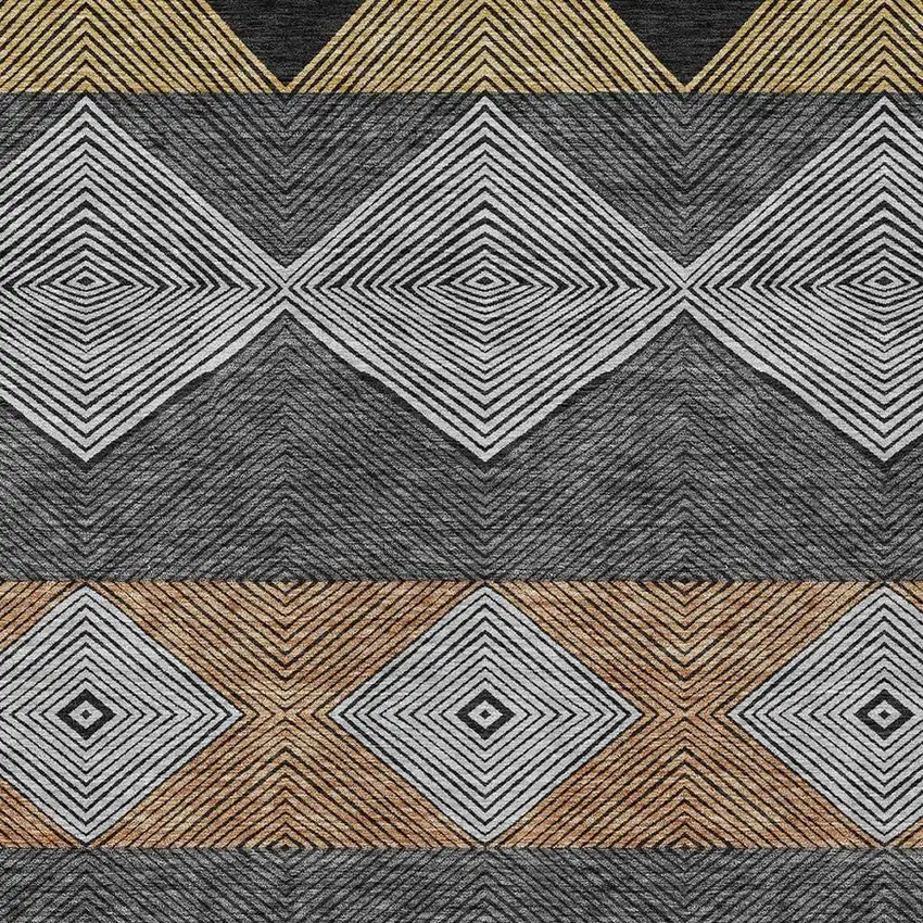 Black And Granite Gray Geometric Washable Indoor Outdoor Area Rug Photo 2