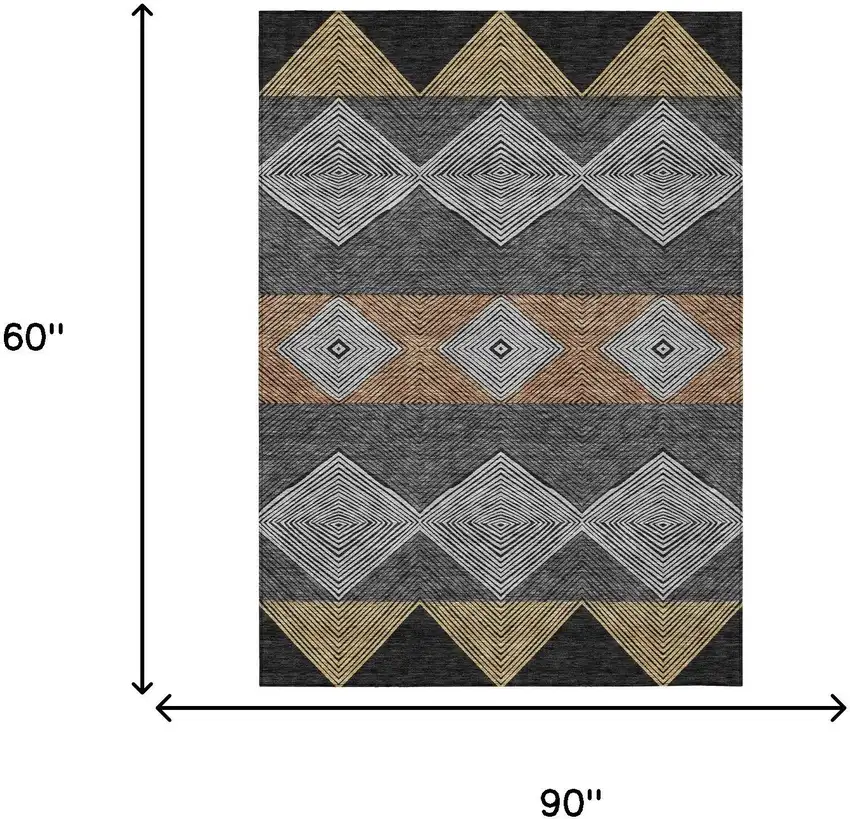 Black And Granite Gray Geometric Washable Indoor Outdoor Area Rug Photo 8