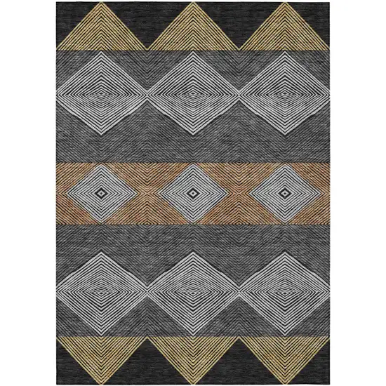 Black And Granite Gray Geometric Washable Indoor Outdoor Area Rug Photo 1
