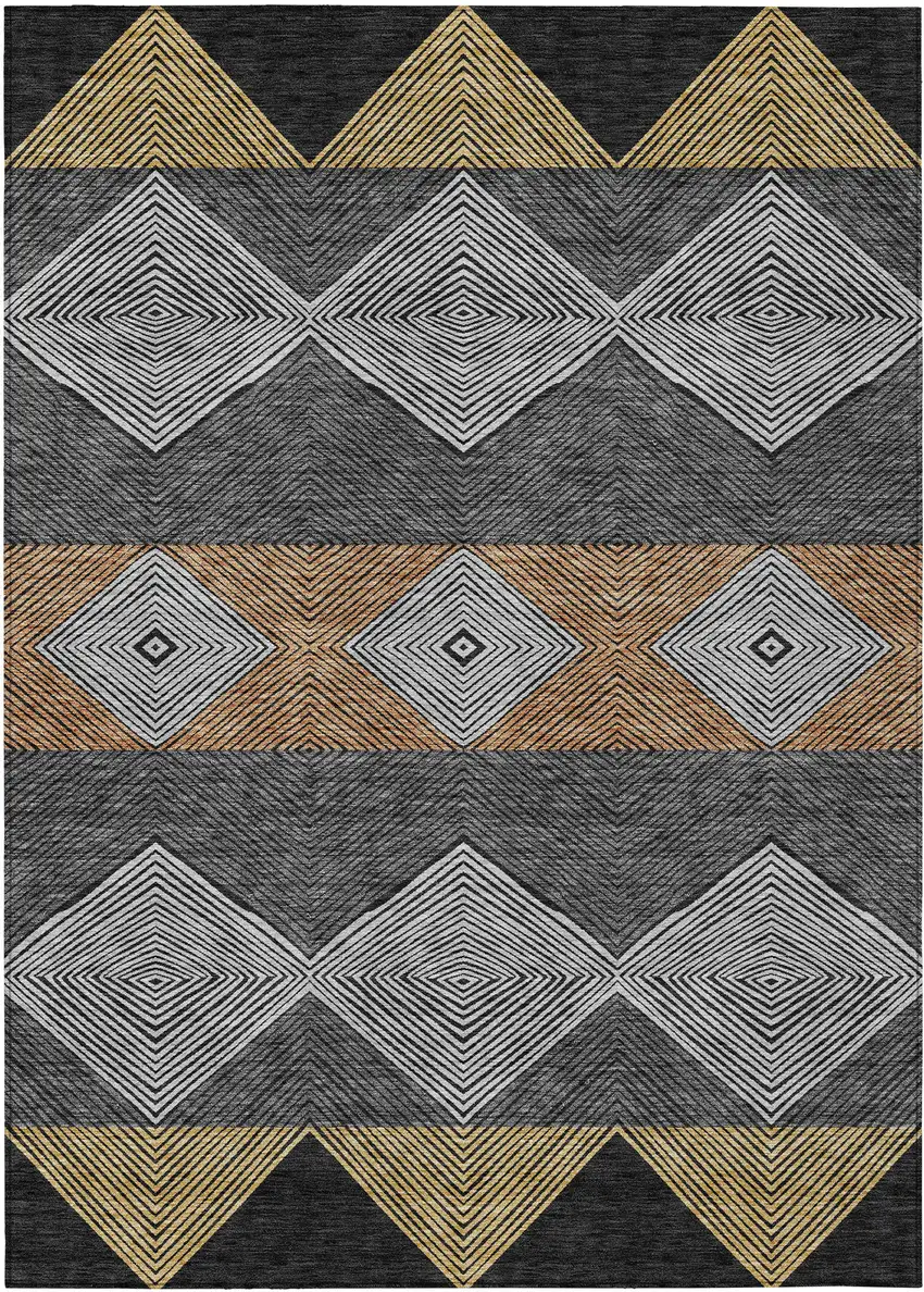 Black And Granite Gray Geometric Washable Indoor Outdoor Area Rug Photo 1