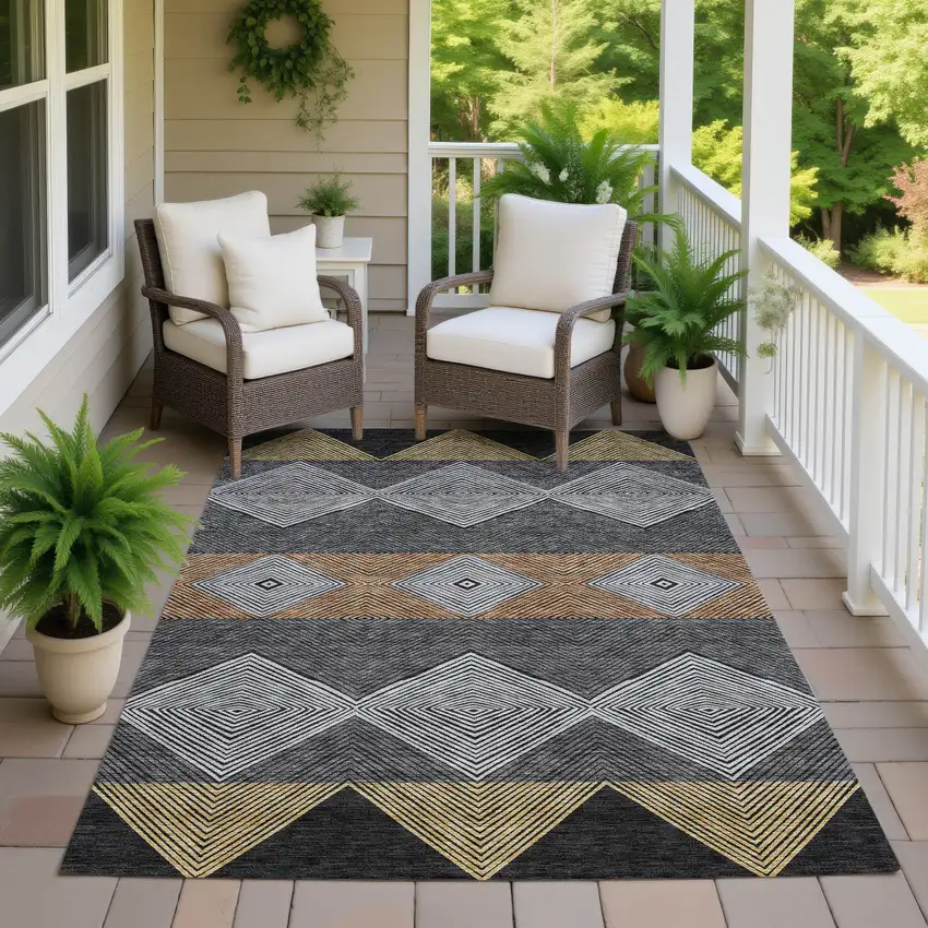 Black And Granite Gray Geometric Washable Indoor Outdoor Area Rug Photo 6