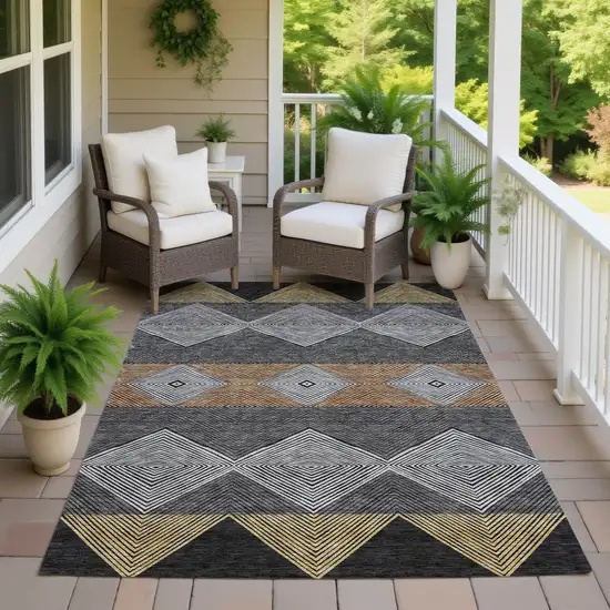 Black And Granite Gray Geometric Washable Indoor Outdoor Area Rug Photo 5