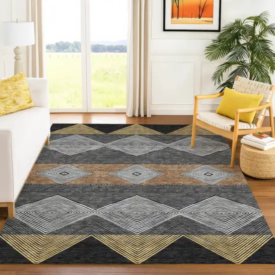 Black And Granite Gray Geometric Washable Indoor Outdoor Area Rug Photo 5