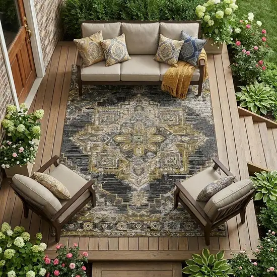 Black And Granite Gray Oriental Washable Indoor Outdoor Area Rug Photo 1