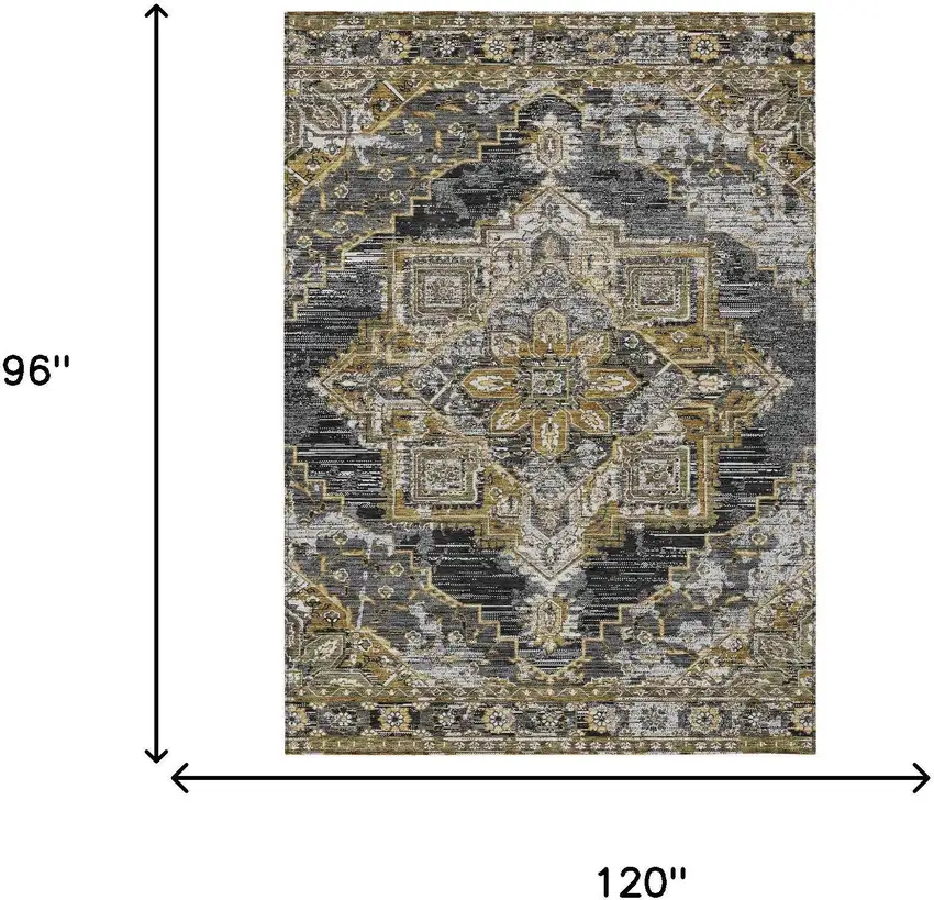 Black And Granite Gray Oriental Washable Indoor Outdoor Area Rug Photo 7