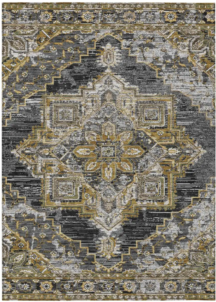 Black And Granite Gray Oriental Washable Indoor Outdoor Area Rug Photo 2