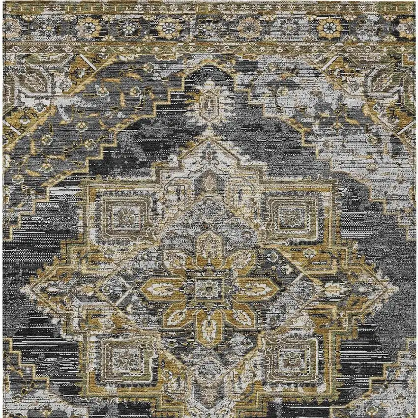Black And Granite Gray Oriental Washable Indoor Outdoor Area Rug Photo 4