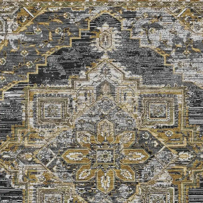 Black And Granite Gray Oriental Washable Indoor Outdoor Area Rug Photo 3