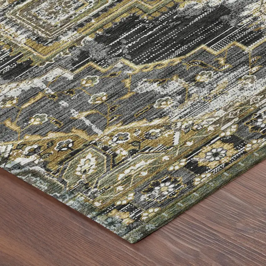 Black And Granite Gray Oriental Washable Indoor Outdoor Area Rug Photo 5