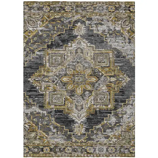Black And Granite Gray Oriental Washable Indoor Outdoor Area Rug Photo 2