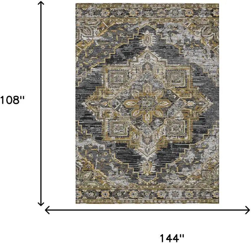 Black And Granite Gray Oriental Washable Indoor Outdoor Area Rug Photo 7