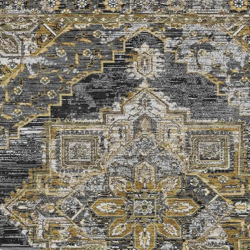Black And Granite Gray Oriental Washable Indoor Outdoor Area Rug Photo 3
