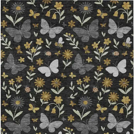 Black And Graphite Abstract Washable Indoor Outdoor Area Rug Photo 3