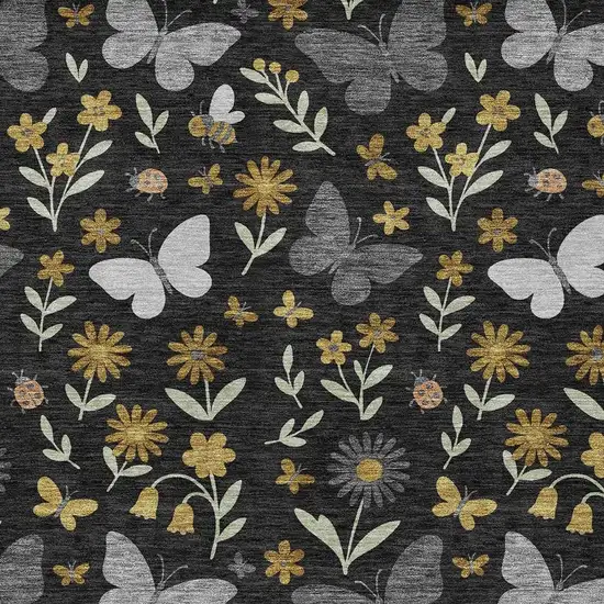Black And Graphite Abstract Washable Indoor Outdoor Area Rug Photo 2