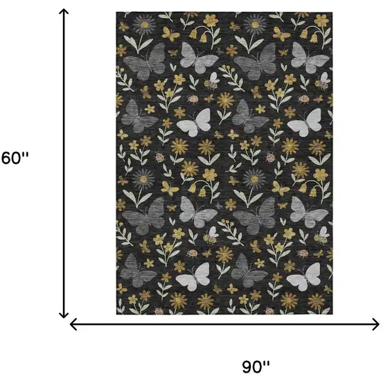 Black And Graphite Abstract Washable Indoor Outdoor Area Rug Photo 6