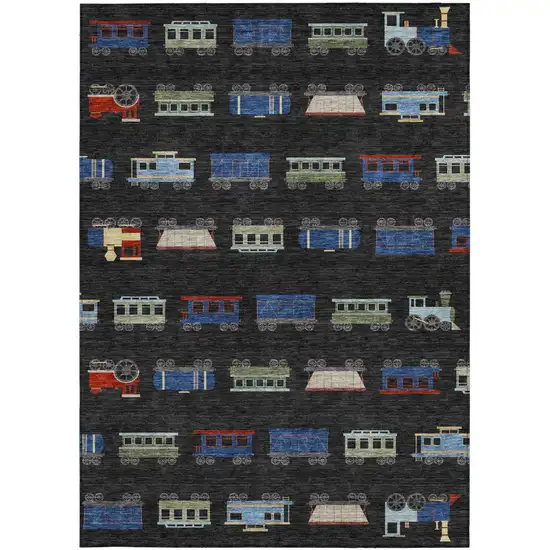 Black And Graphite Abstract Washable Indoor Outdoor Area Rug Photo 3