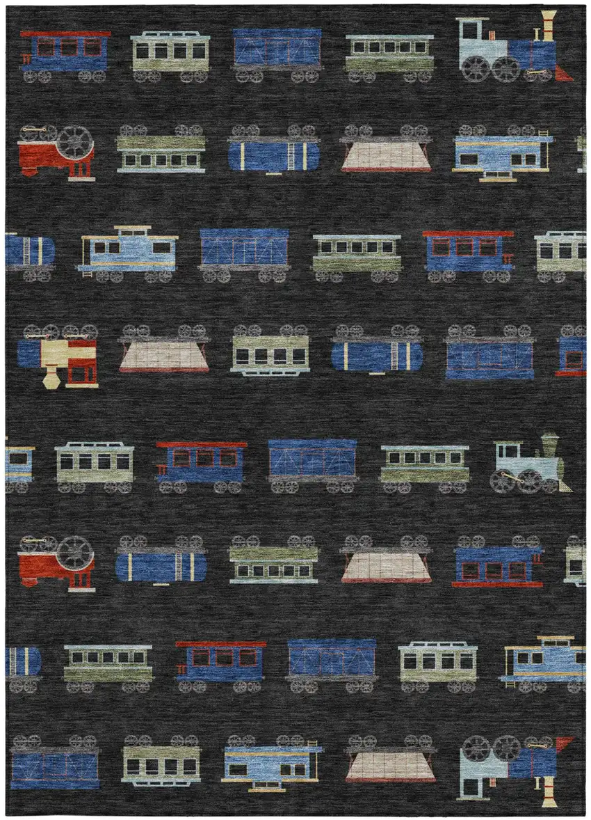 Black And Graphite Abstract Washable Indoor Outdoor Area Rug Photo 3