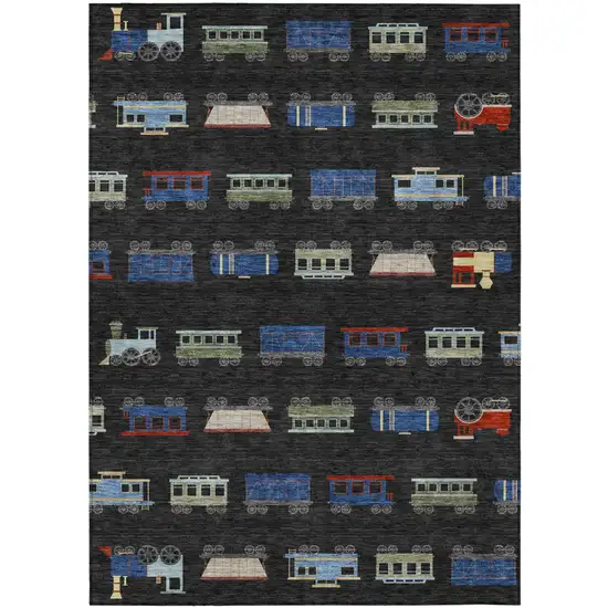 Black And Graphite Abstract Washable Indoor Outdoor Area Rug Photo 1