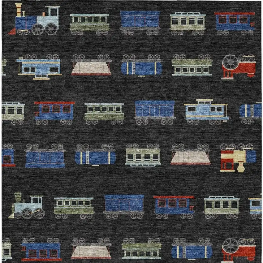 Black And Graphite Abstract Washable Indoor Outdoor Area Rug Photo 3