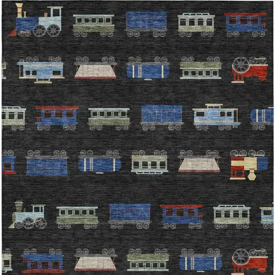 Black And Graphite Abstract Washable Indoor Outdoor Area Rug Photo 3
