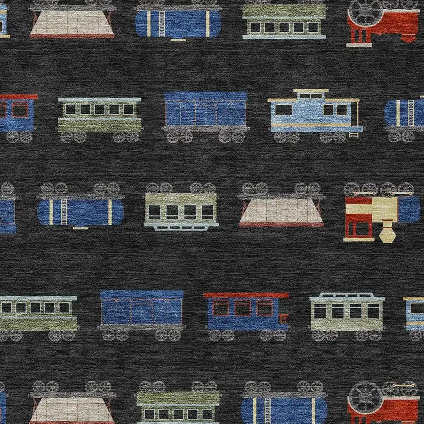 Black And Graphite Abstract Washable Indoor Outdoor Area Rug Photo 2