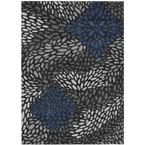 Black And Graphite Abstract Washable Indoor Outdoor Area Rug Photo 1
