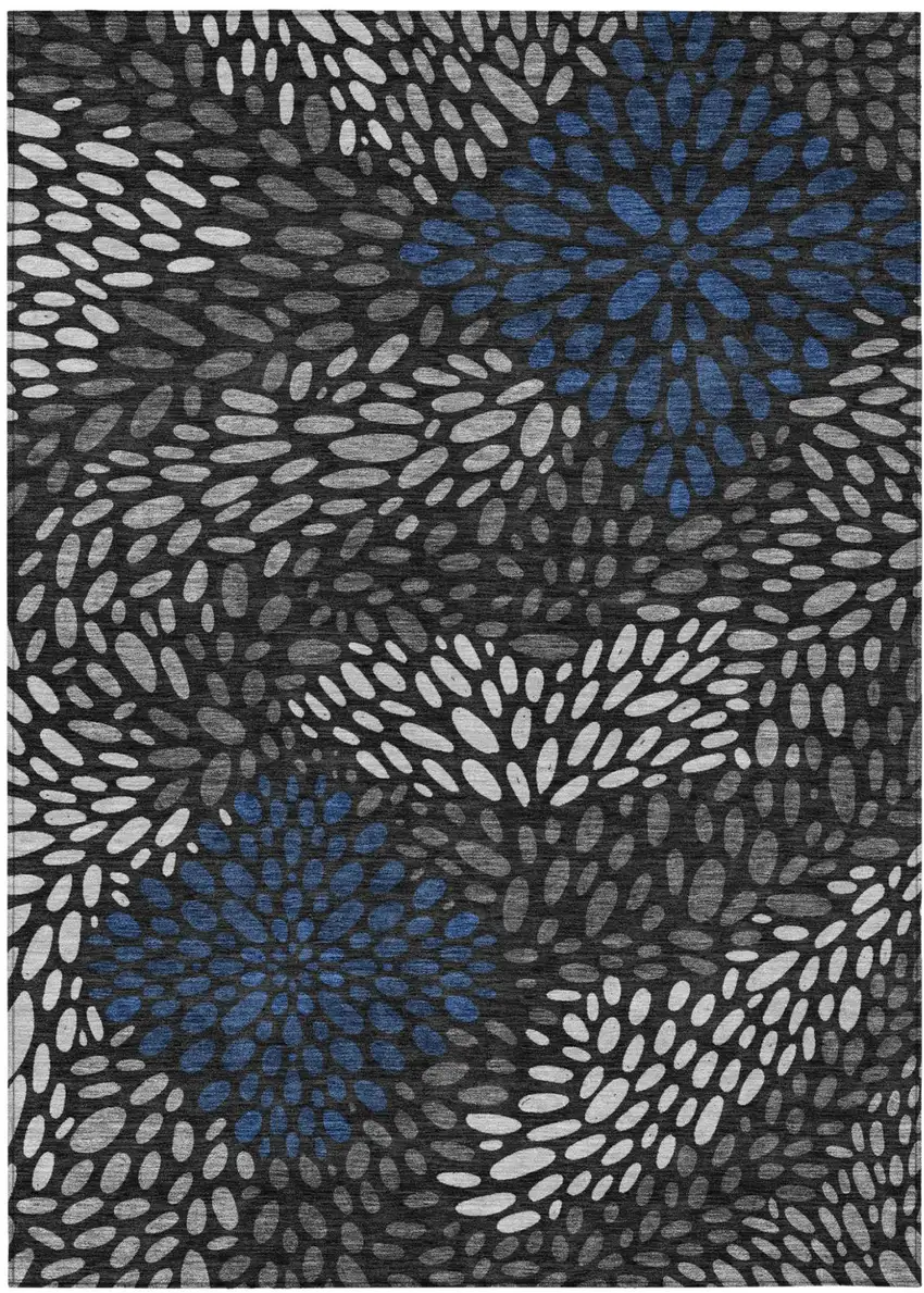 Black And Graphite Abstract Washable Indoor Outdoor Area Rug Photo 1