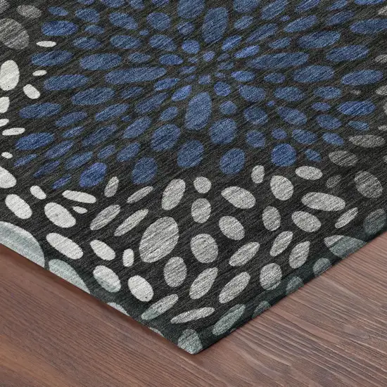 Black And Graphite Abstract Washable Indoor Outdoor Area Rug Photo 4