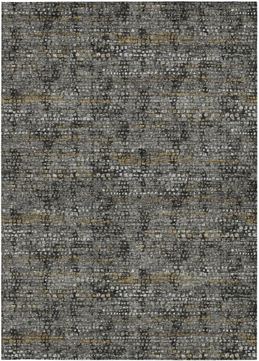 Black And Graphite Abstract Washable Indoor Outdoor Area Rug Photo 3